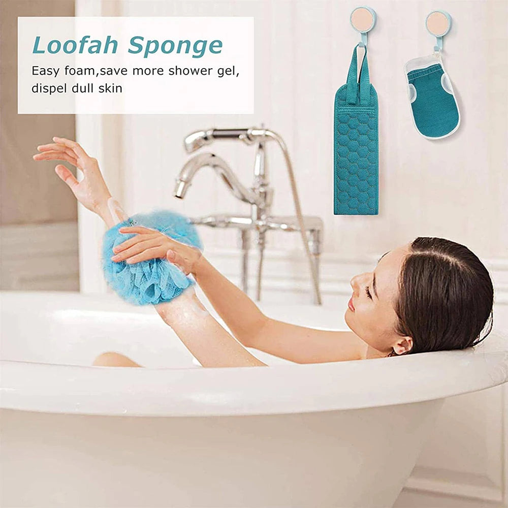 Set Gommage Corps Complet – Brosse Dos + Gant de Bain + Éponge Loofah