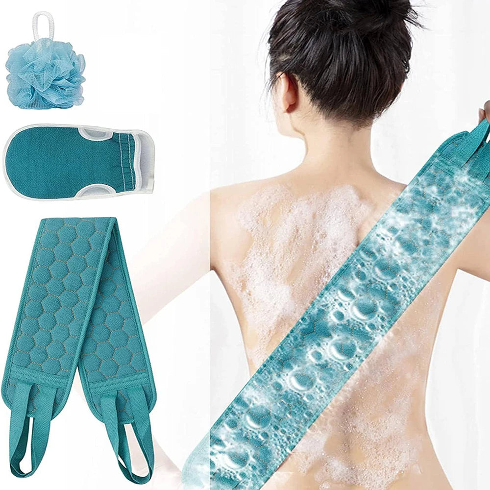 Set Gommage Corps Complet – Brosse Dos + Gant de Bain + Éponge Loofah