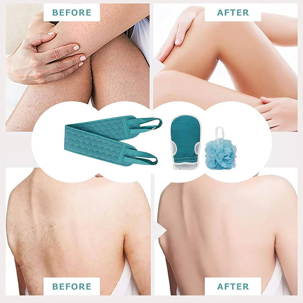 Set Gommage Corps Complet – Brosse Dos + Gant de Bain + Éponge Loofah
